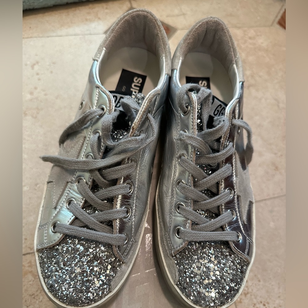 Golden Goose Superstar, Metallic Glitter, size 9